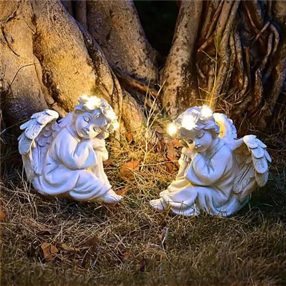 MeYuxg Solar Angel Outdoor Garden Decor Statues – 12.12 Inches Solar Outdoor Sculptures For Outside Yard Art Patio Balcony Front Lawn Ornaments Gifts